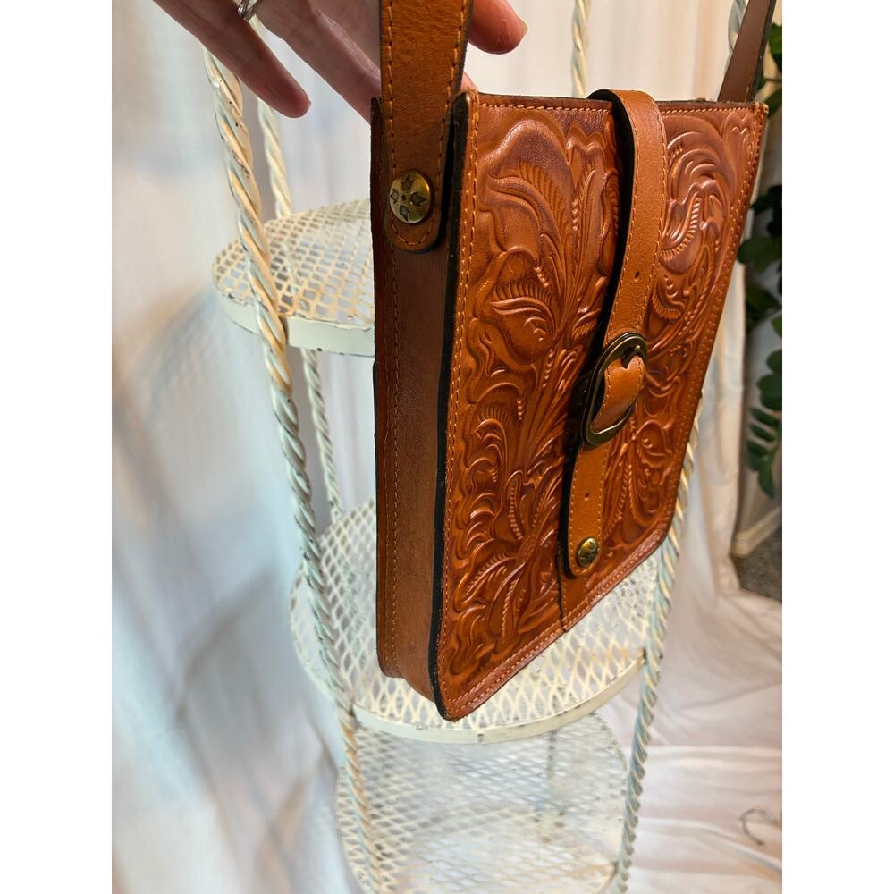 Patricia Nash Bag Brown Leather Floral Burnished Tooled Venezia Crossbody - Picture 5 of 15